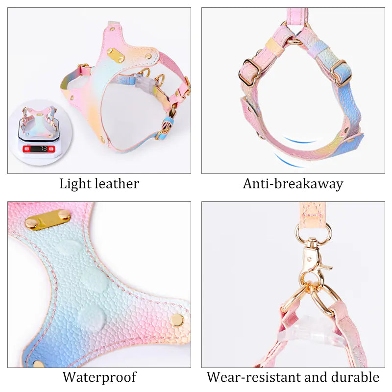 Adjustable Waterproof Leather Pet Harness for Small Dogs or Cats